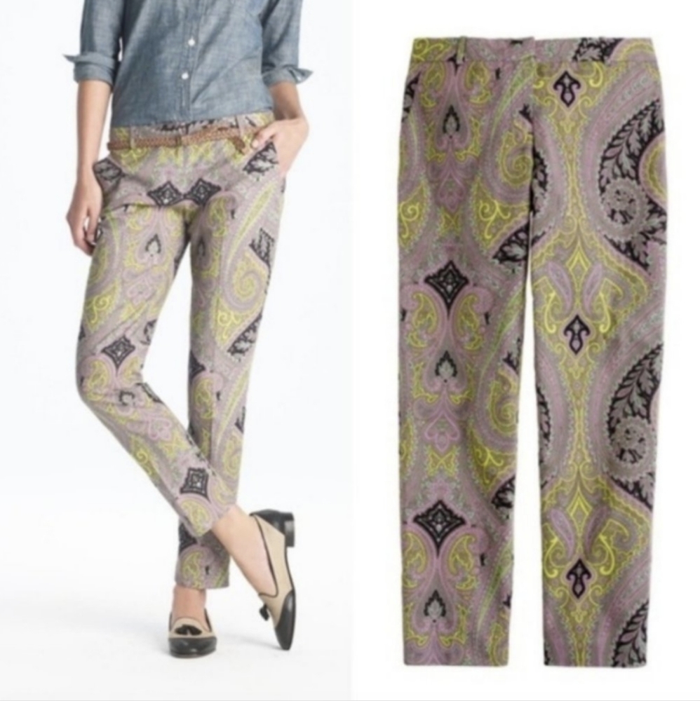J. Crew Print Capri Pants - Sovereign Paisley Lilac Chartreuse Office Ankle - Picture 8 of 9